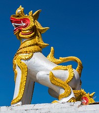 Mythical creatures lion sculpture in Thailand's temple. Free public domain CC0 image.