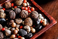 Nuts & grains in a plate. Free public domain CC0 image