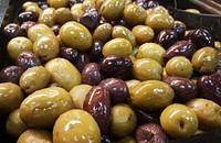 Closeup on pile of marinated olives. Free public domain CC0 image.