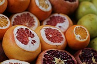 Pile of sliced open blood oranges. Free public domain CC0 image.