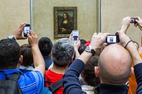 People taking photo of Mona Lisa painting image, free public domain CC0 photo.