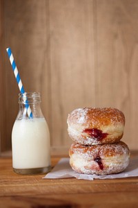 Strawberry donut and milk. Free public domain CC0 photo.