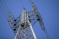 Electric transmission tower power lines. Free public domain CC0 photo.