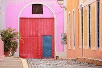 Red wooden door, architecture. Free public domain CC0 photo.