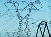 Electric transmission tower power lines. Free public domain CC0 image.