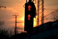 Red pedestrian traffic light. Free public domain CC0 photo.