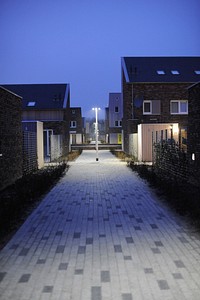 Walkway at night, residential area. Free public domain CC0 image