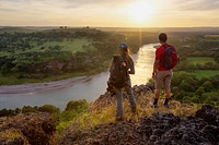 Hikers and sunset. Free public domain CC0 image.