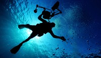 Scuba diver with camera. Free public domain CC0 image.