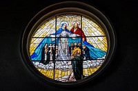 Historial glass painting in church, Free public domain CC0 photo.