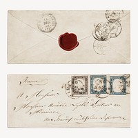Antique envelope with postmark and stamps set psd