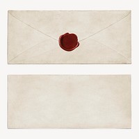 Vintage blank envelope with red wax seal psd 