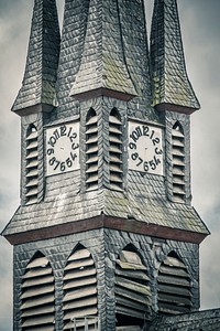 Vintage church architecture, clock tower. Free public domain CC0 image.