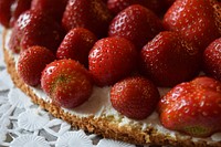 Closeup on strawberry cake. Free public domain CC0 image.