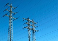 Electric transmission tower power lines. Free public domain CC0 image.