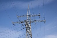 Electric transmission tower power lines. Free public domain CC0 photo.