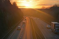 Freeway at sunset. Free public domain CC0 photo.