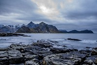 Lofoten mountain and sea scenery. Free public domain CC0 photo.