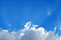 Cloudy sky background, sunbeam. Free public domain CC0 image.