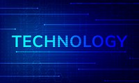 Technology word on blue background