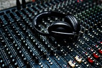 Headphones on a sound mixer station