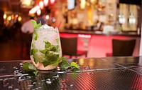 Free mojito cocktail on bar counter photo, public domain beverage CC0 image.