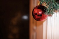 Free red glass ball, Christmas ornament image, public domain holiday CC0 photo.