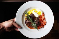 Free steak and egg, public domain food CC0 photo.