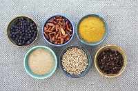 Free mix spices, seasonings in bowls public domain CC0 photo.