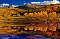 Free autumn forest by the water photo, public domain nature CC0 image.