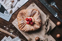 Free breakfast bakery with raspberry on top image, public domain food CC0 photo.