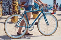 Free blue bike in the beach image, public domain vehicle CC0 photo.