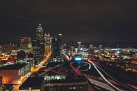 Free city road in motion at night image, public domain CC0 photo.