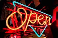 Free open neon sign image, public domain sign CC0 photo.