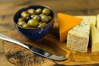 Free cheese & olives platter image, public domain food CC0 photo.