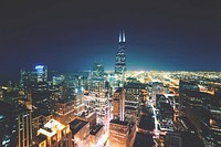 Free Chicago downtown at night image, public domain travel CC0 photo.