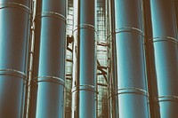 Industrial metallic pipes in factory, free public domain CC0 photo.