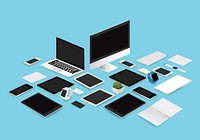 Office mockup set collection vector illustration on blue background