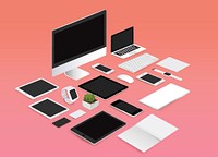 Office mockup set collection vector illustration on red background