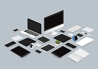 Office mockup set collection vector illustration on gray background