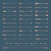 Set collection of gold arrows icons vector illustration on blue background