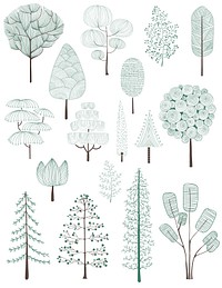 Illustration of pine trees collection