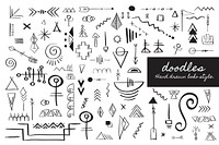Psd doodle hand drawn boho style element set