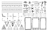 Psd doodle hand drawn ornamental bohemian style set