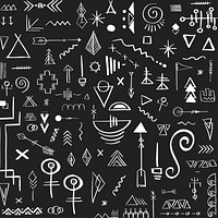 Bohemian tribal art doodle pattern black background 
