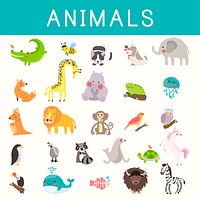 Illustration drawing style set of wildlife