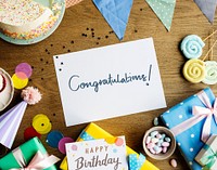 Congratulations card in a birthday party background
