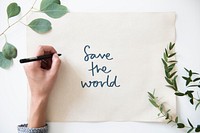 Phrase Save the World in plant decoration