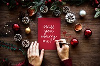 Christmas themed wedding proposal card