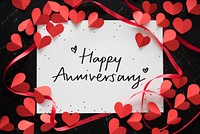 Happy Anniversary card decorated with heart shapes